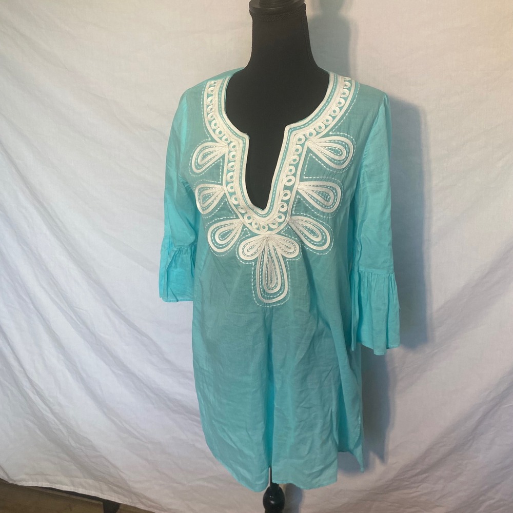 Lilly Pulitzer Womens AquaBlue Cotton Soutache Embroidered TunicCover Up Dress S